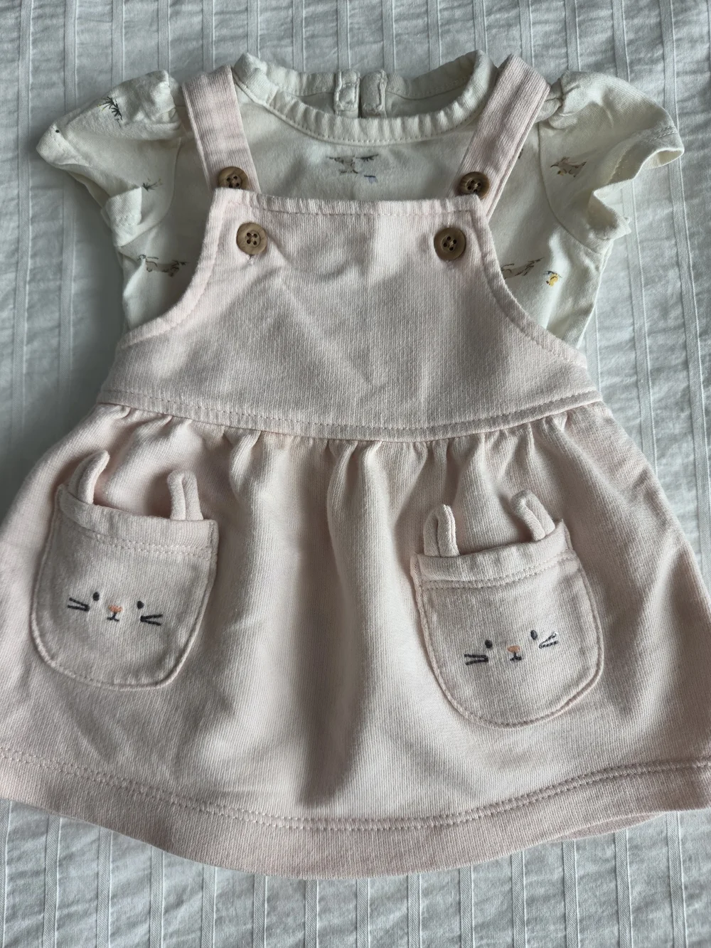 Carter's Baby Girl 2-Piece Outfit Pink Jumper Dress Bunny Pocket Bodysuit 3M